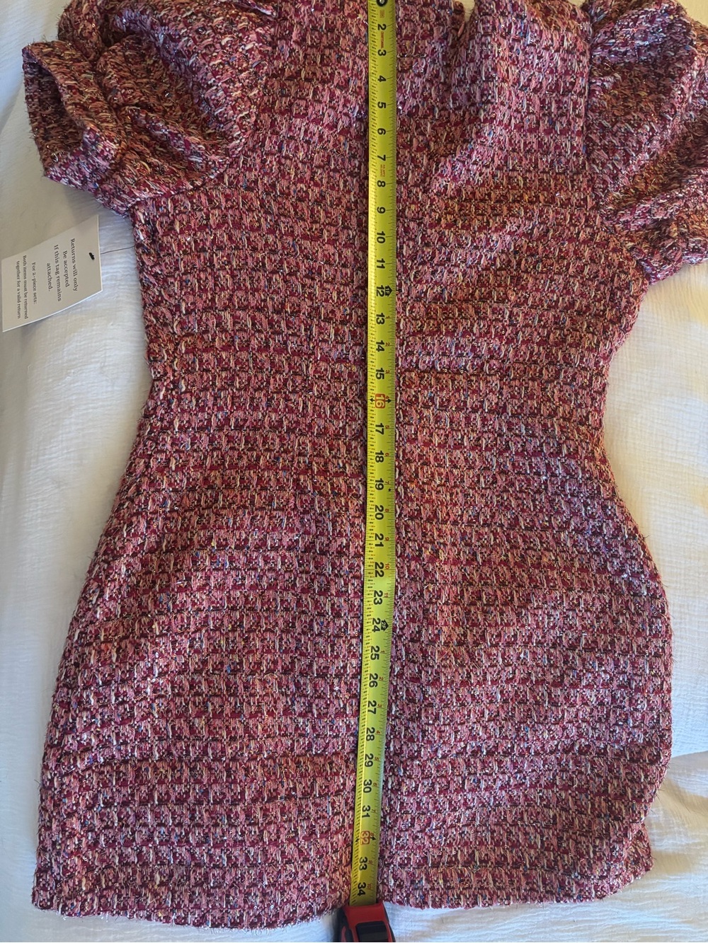 Endless Rose Pink Tweed Puff-Sleeve Button Dress NWT - Picture 3 of 4